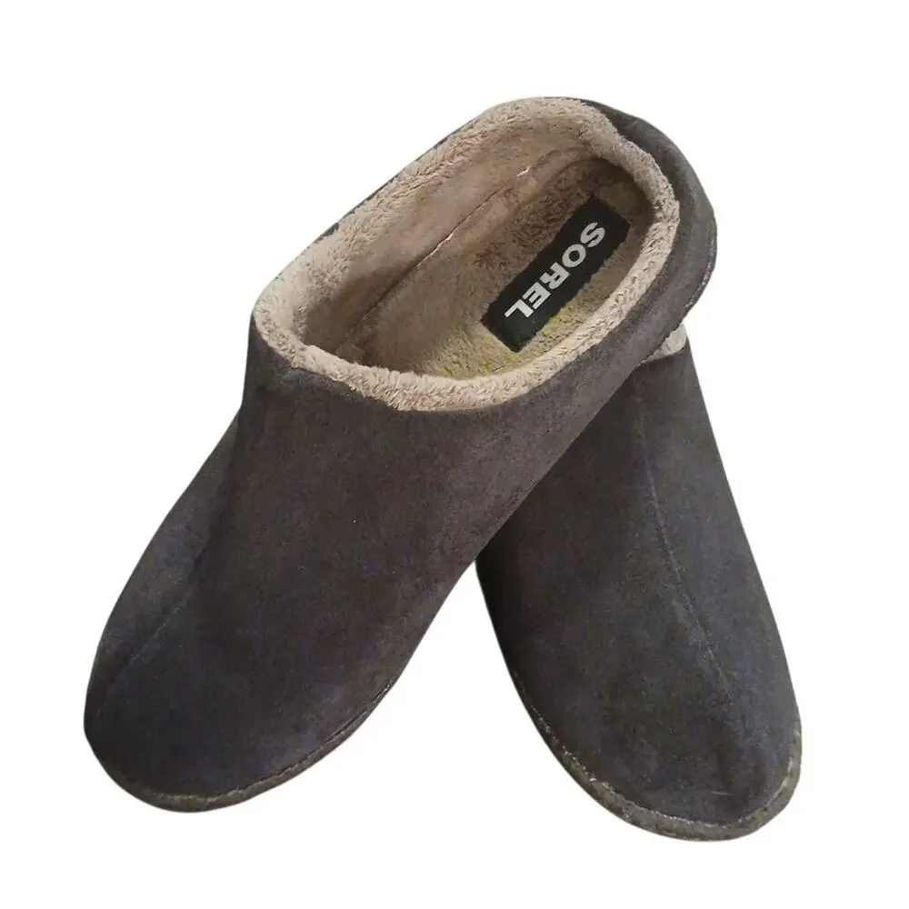 Sorel Kids Lanner 40135 Gray Brown Faux Fur Round‎ Toe Slip On Slippers US Sz 4